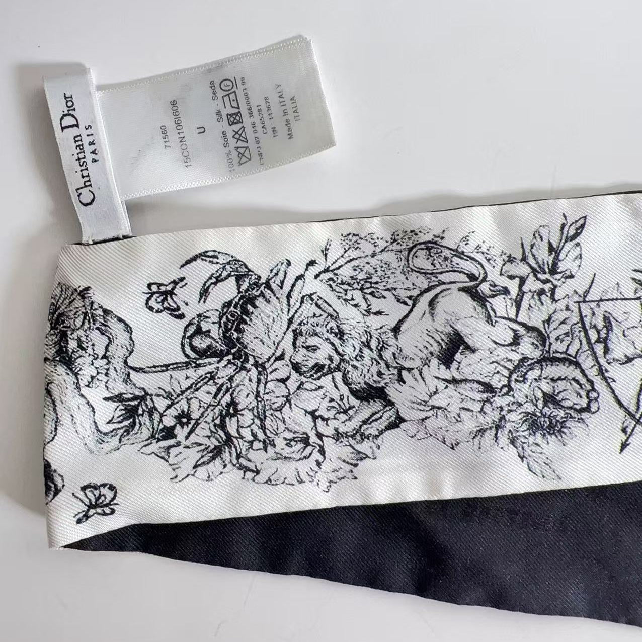 Christian Dior Silk Zodiac Mitzah Scarf White Black