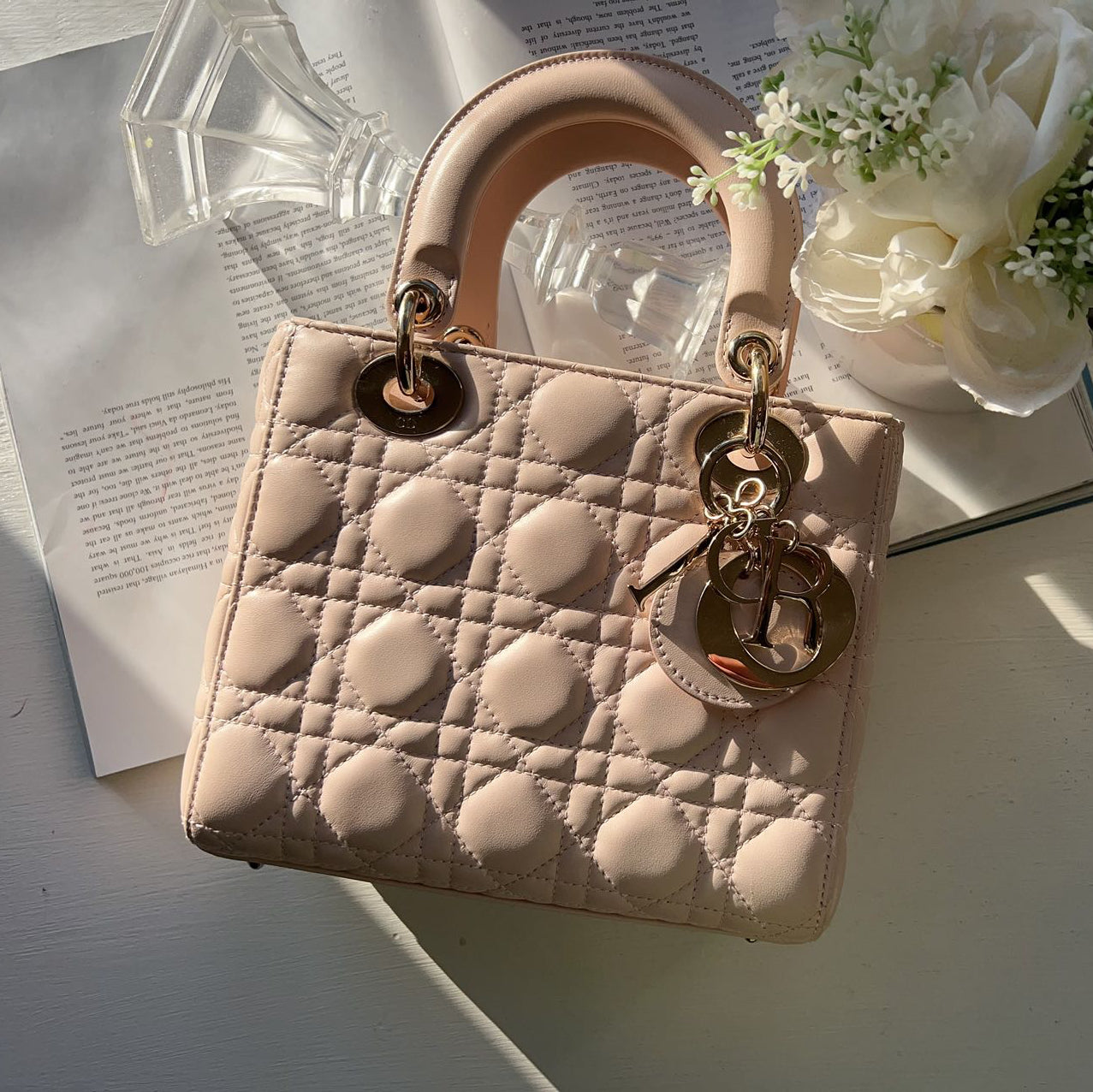 Christian Dior Small Beige My ABCDior' Lady Dior Bag with Strap