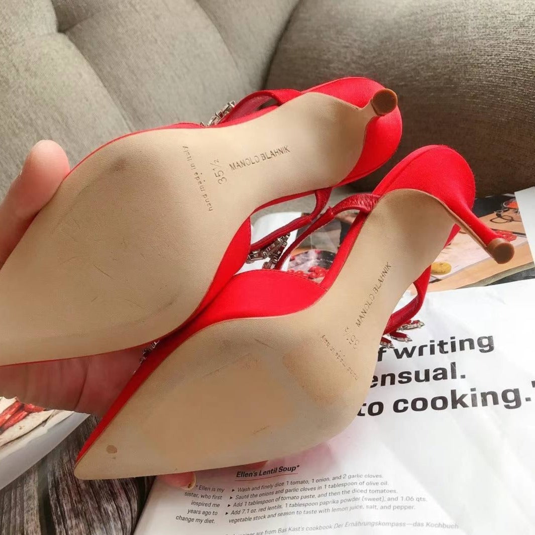 Manolo Blahnik Satin Crystal Embellishments Pumps Size35.5