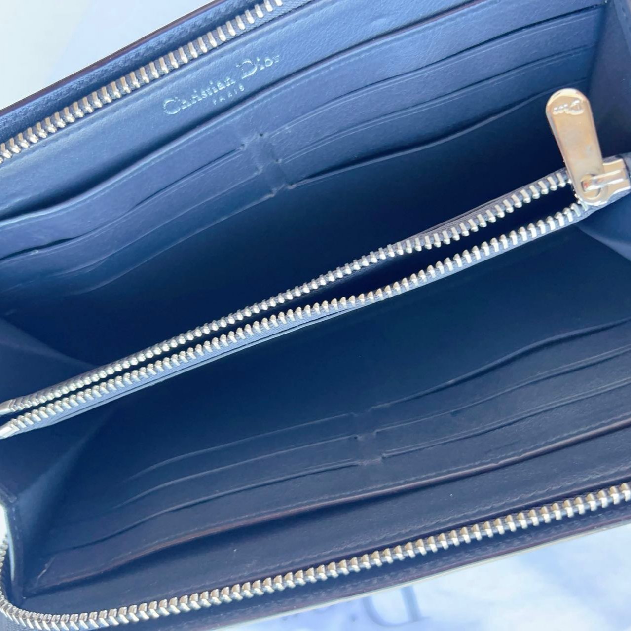 Dior Blue Leather Diorissimo Voyageur Zip Around Wallet
