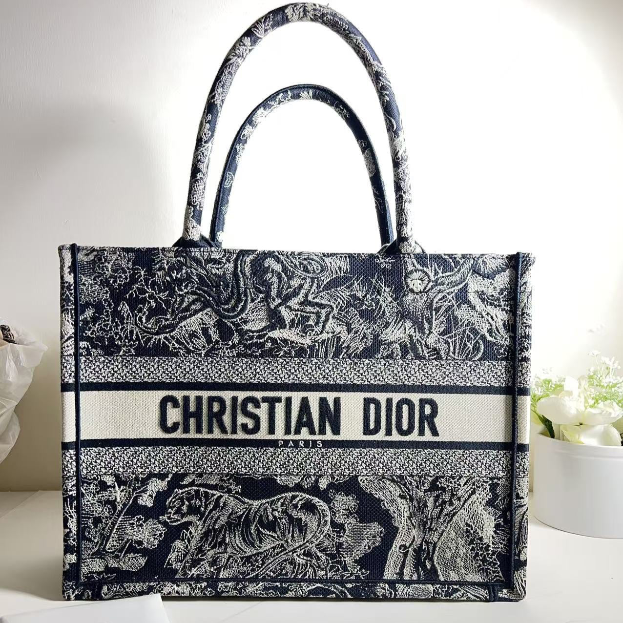 Dior Medium Book Tote Ecru and Blue