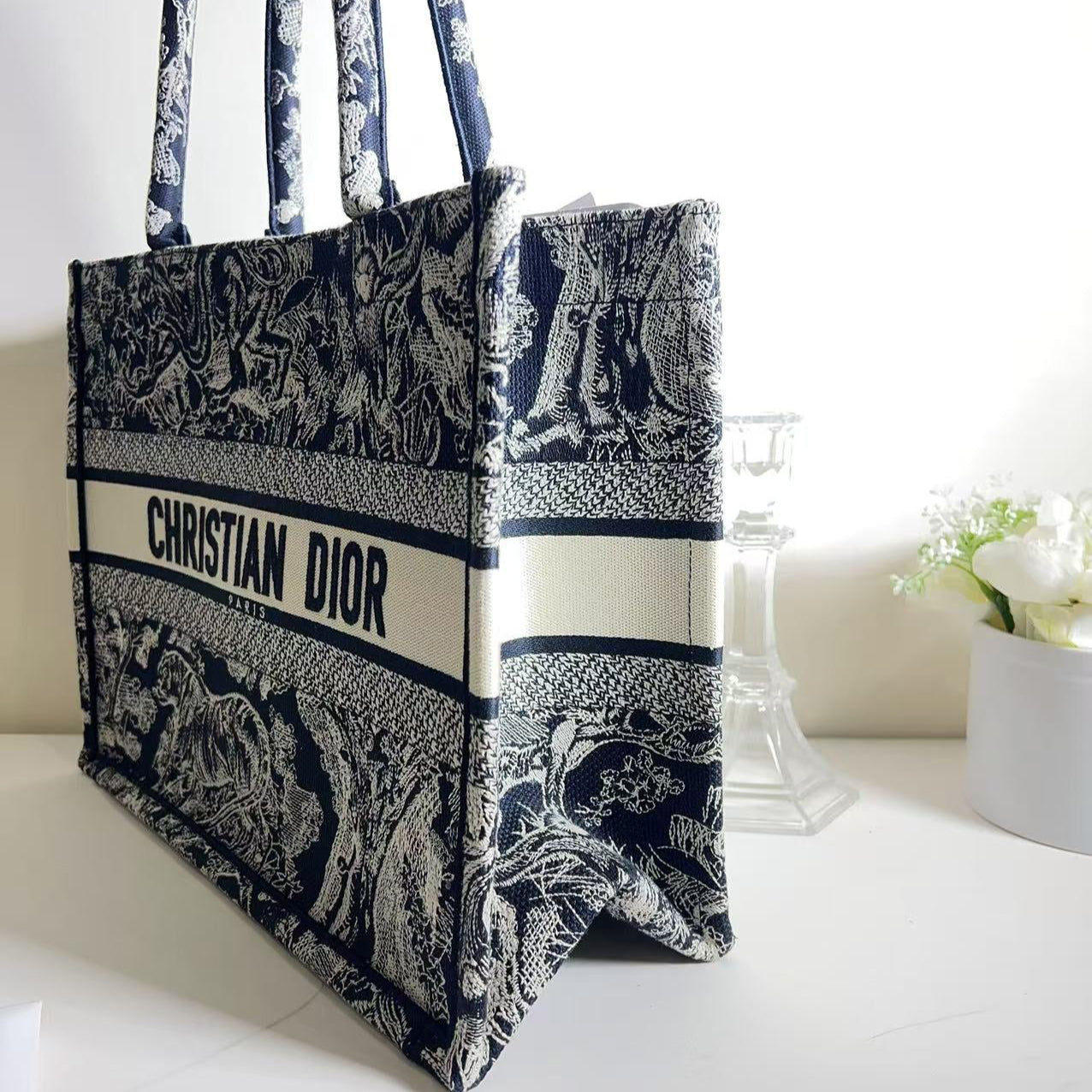 Dior Medium Book Tote Ecru and Blue