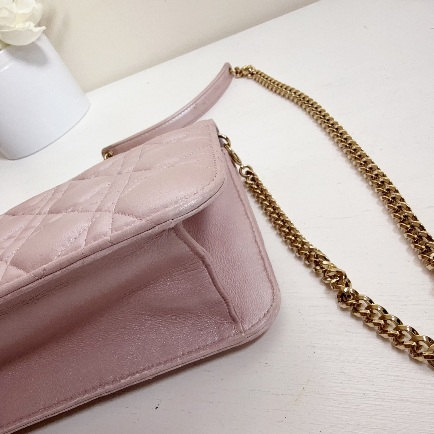 Dior Metallic Lambskin Cannage Miss Dior Promenade Pouch Pink