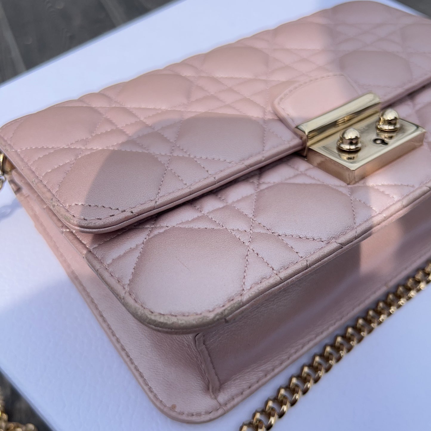 Dior Metallic Lambskin Cannage Miss Dior Promenade Pouch Pink