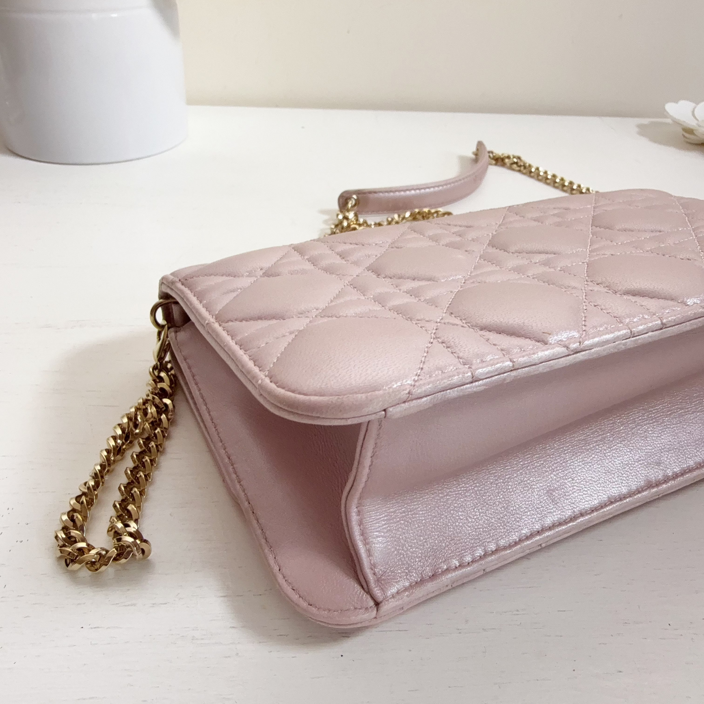 Dior Metallic Lambskin Cannage Miss Dior Promenade Pouch Pink