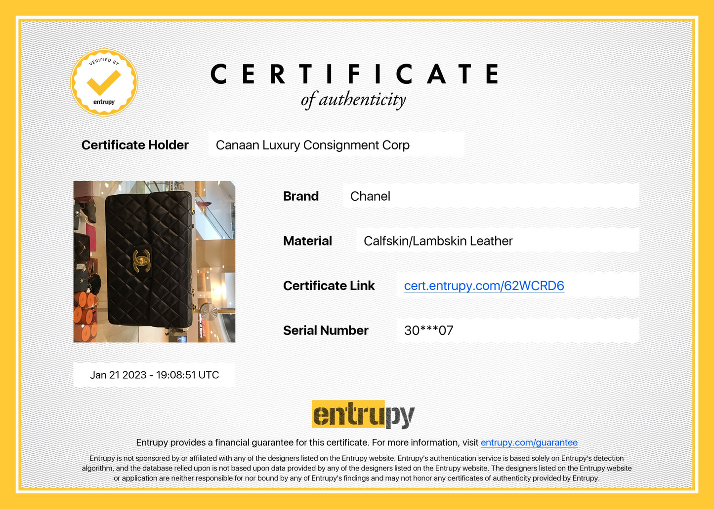CHANEL & OTHER BRANDS ENTRUPY AUTHENTICATE SERVICE WITH PURCHASE(EXCLUDE HERMES PREMIUM BAG)