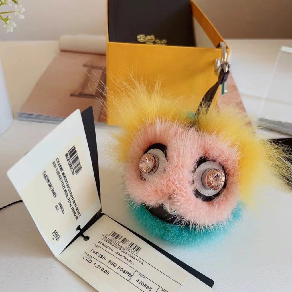 Fendi Mink & Fox Fur Dazzling Bag Bug Charm