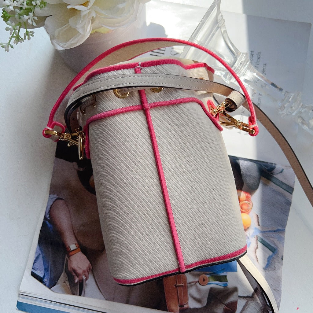 Fendi White Mini Canvas Embroidered Logo Bucket Mon Tresor