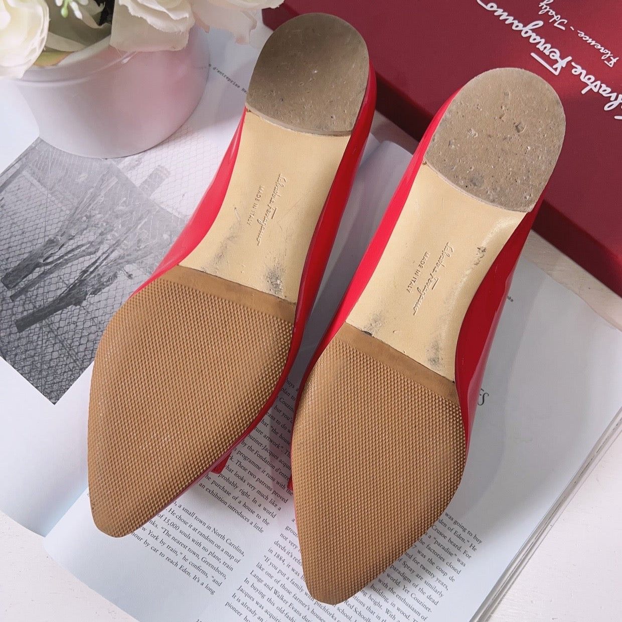 Ferragamo Patent Leather Zeri Pointed Toe Ballet Flats