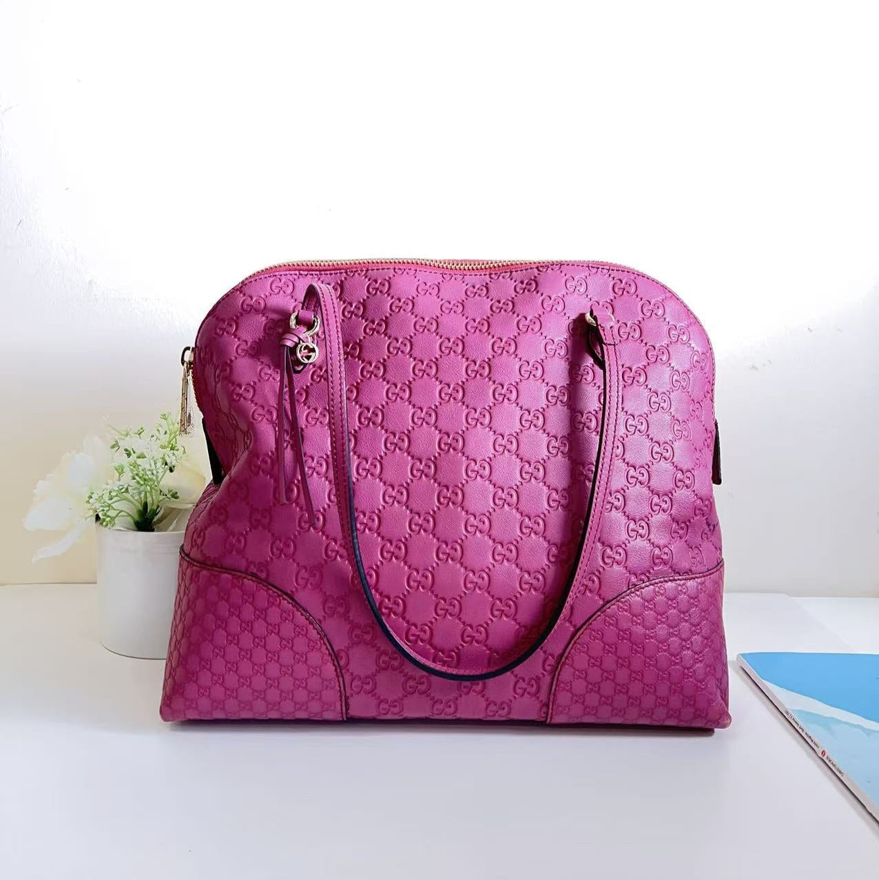 Gucci Guccissima Signature Medium Bree Shoulder Bag Peonia Flower