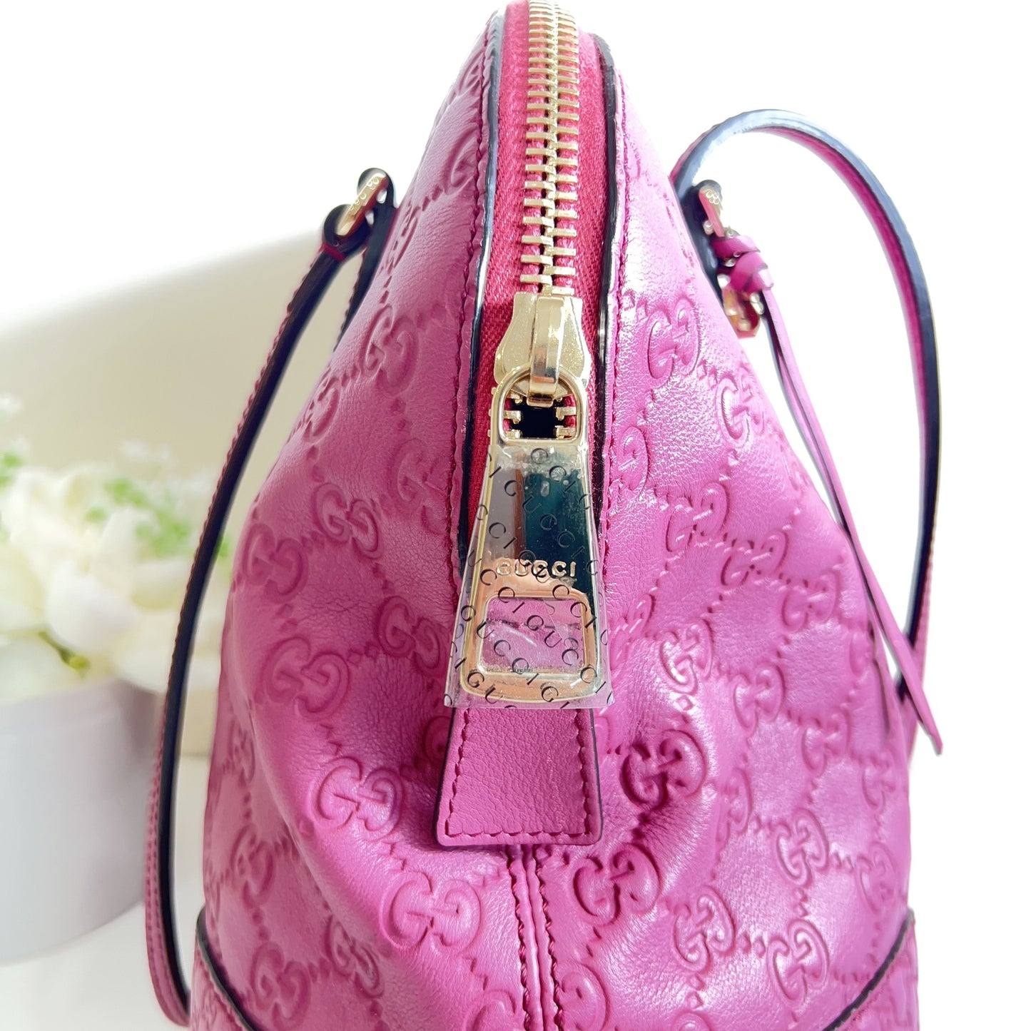 Gucci Guccissima Signature Medium Bree Shoulder Bag Peonia Flower