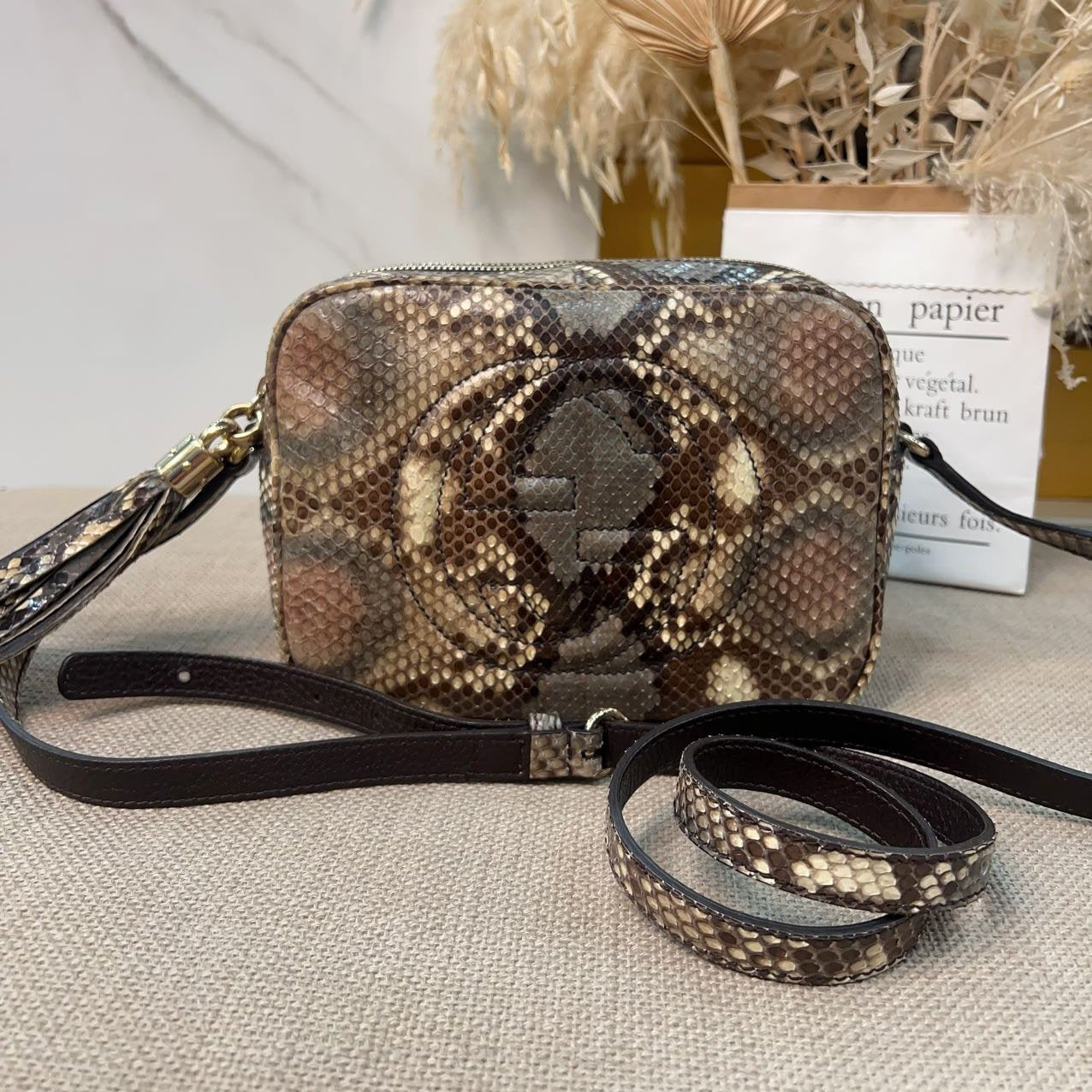 Gucci Small Soho Disco Bag Off White Nut Brown Beige