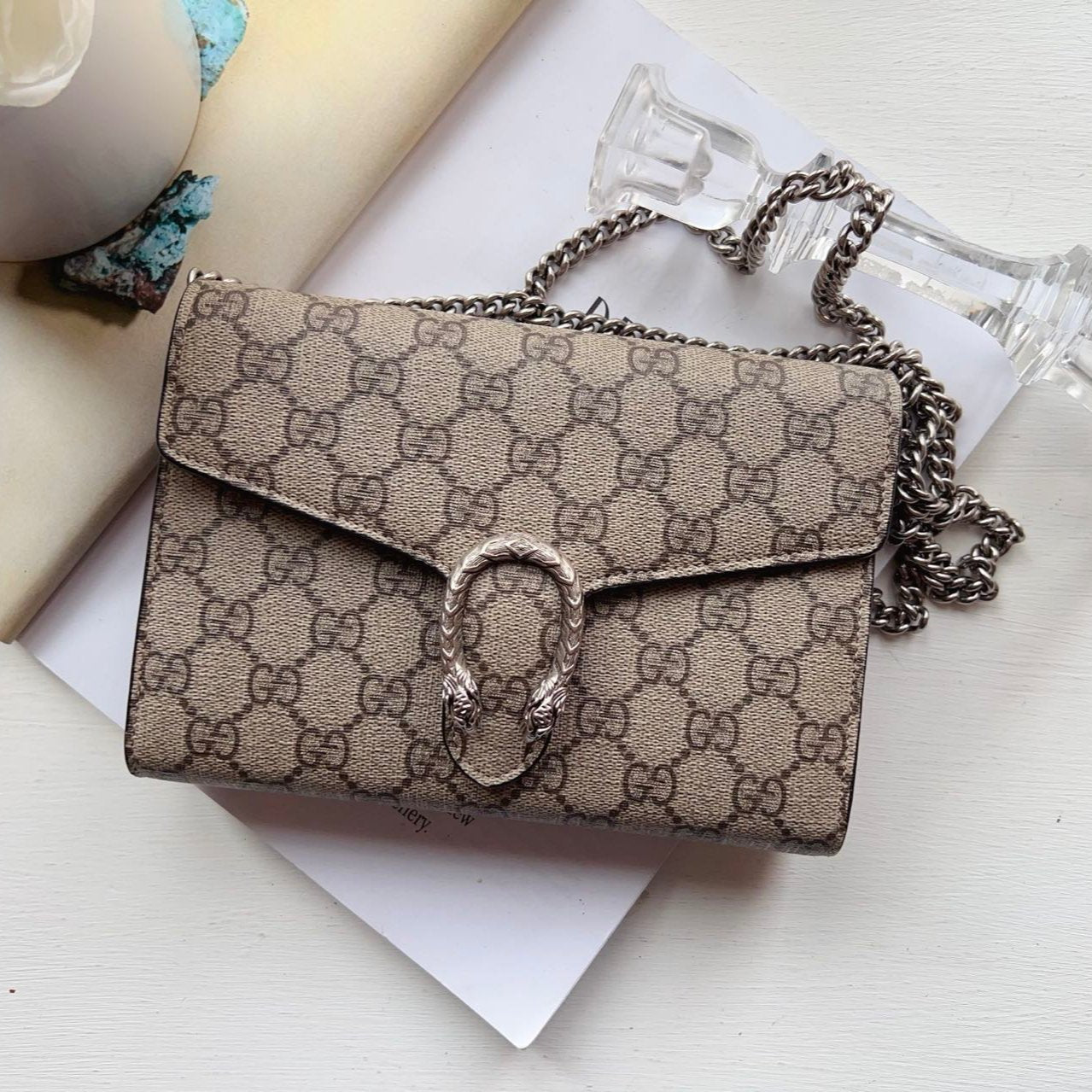 Gucci GG Supreme Monogram Mini Dionysus Chain Wallet Beige Bag
