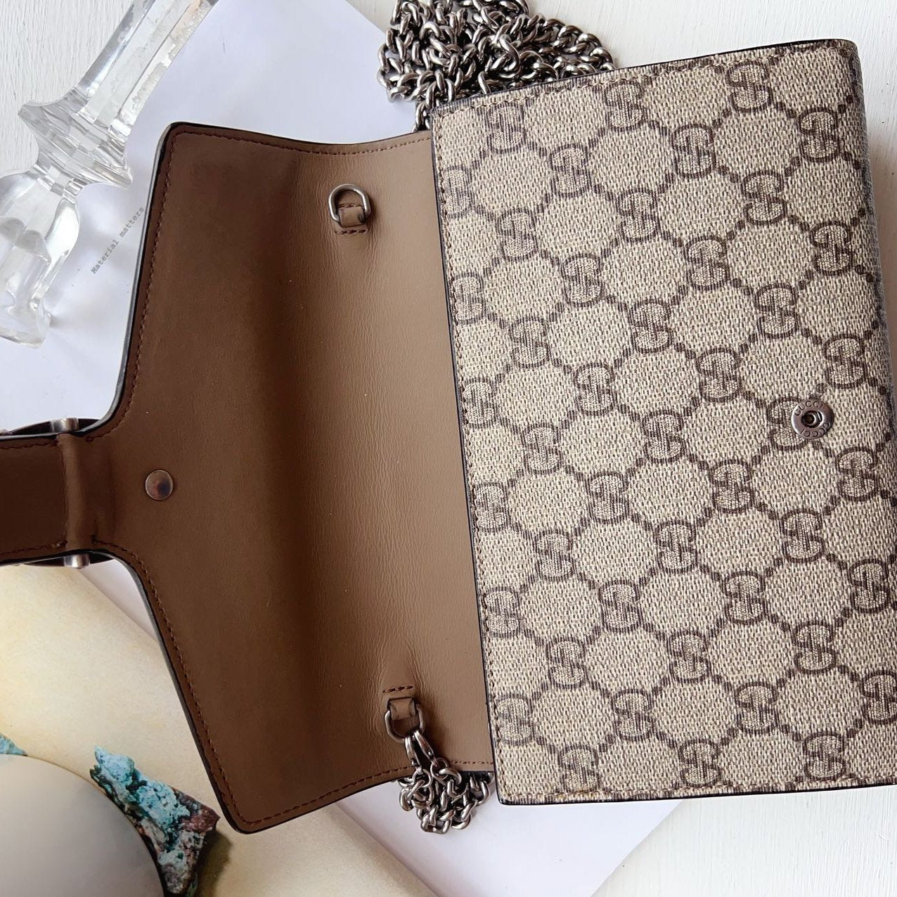 Gucci GG Supreme Monogram Mini Dionysus Chain Wallet Beige Bag