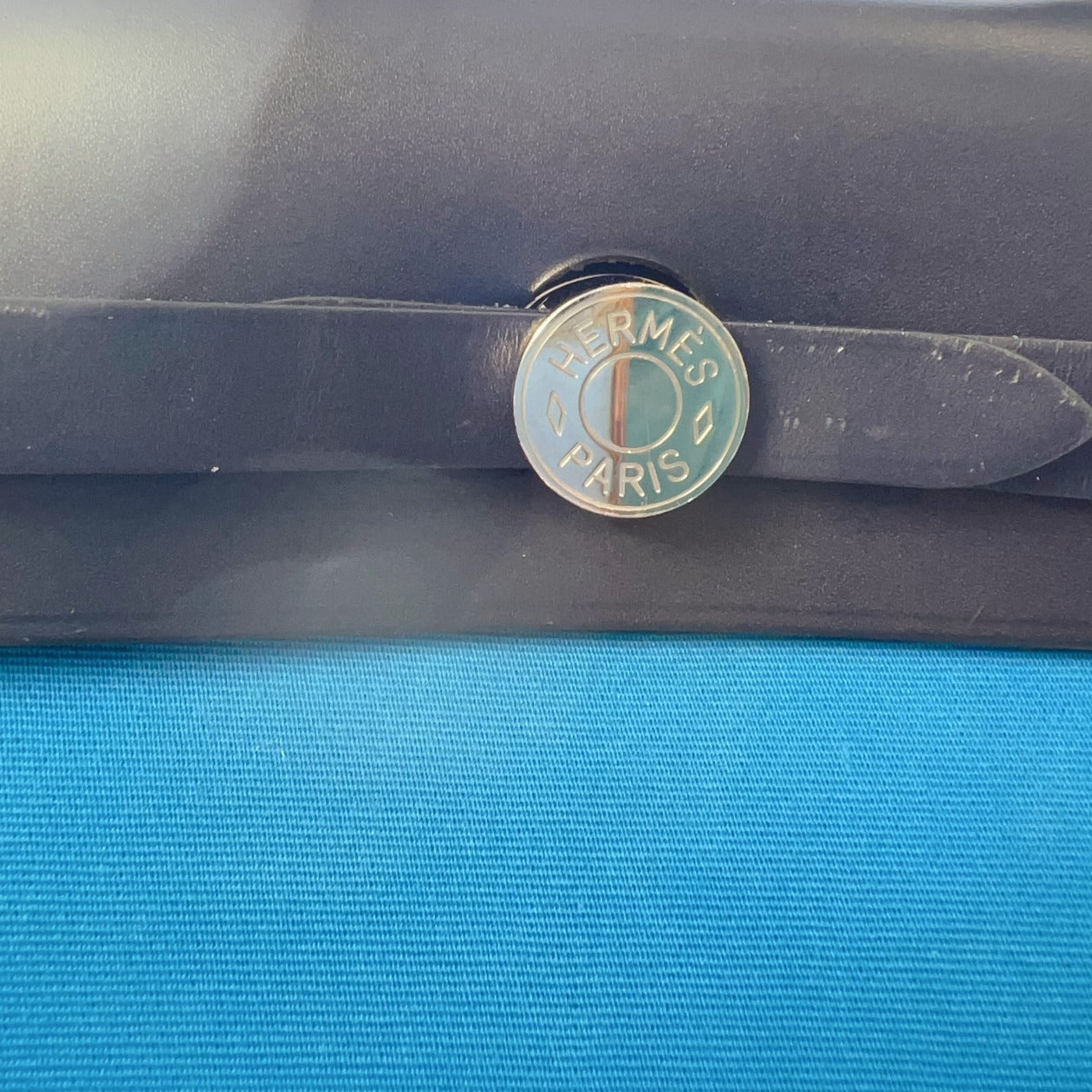 Hermes Herbag 31 PM Zip Bleu Canvas Handbag