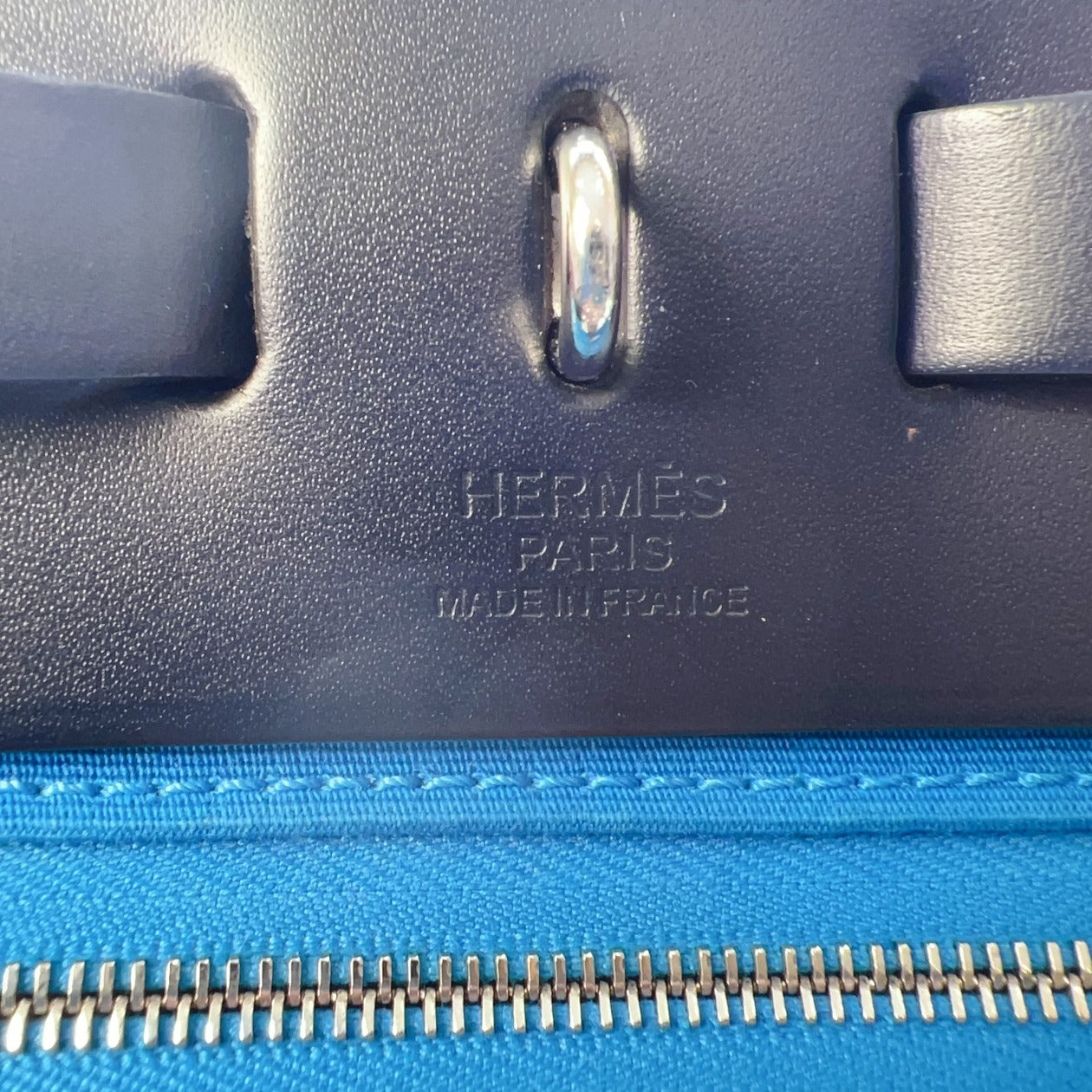 Hermes Herbag 31 PM Zip Bleu Canvas Handbag