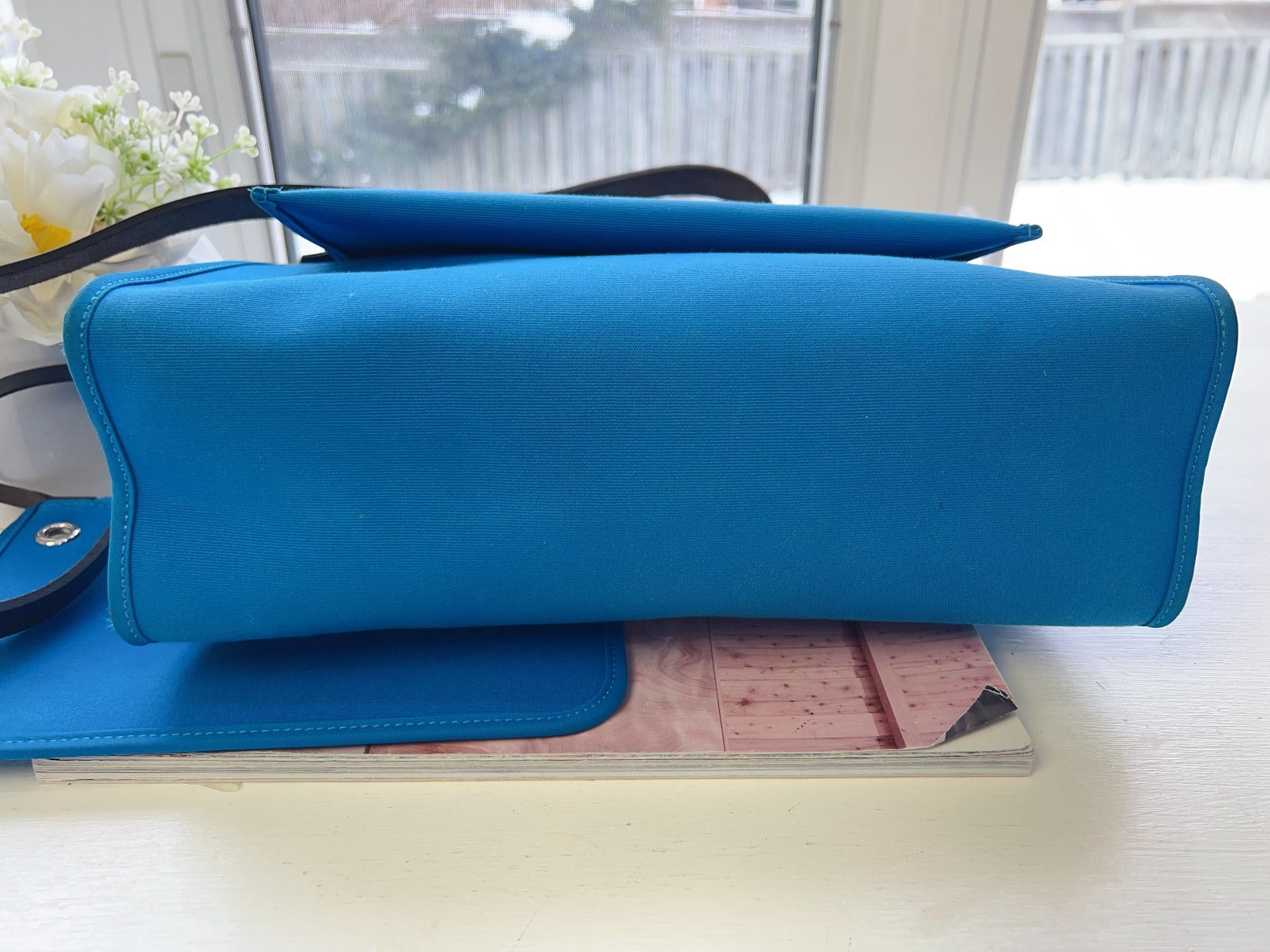 Hermes Herbag 31 PM Zip Bleu Canvas Handbag