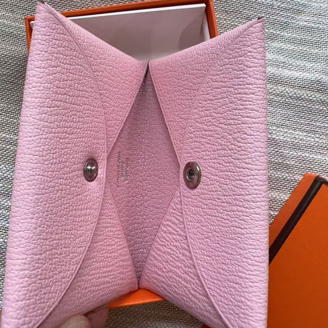 Hermes Calvi Card Holder Rose New