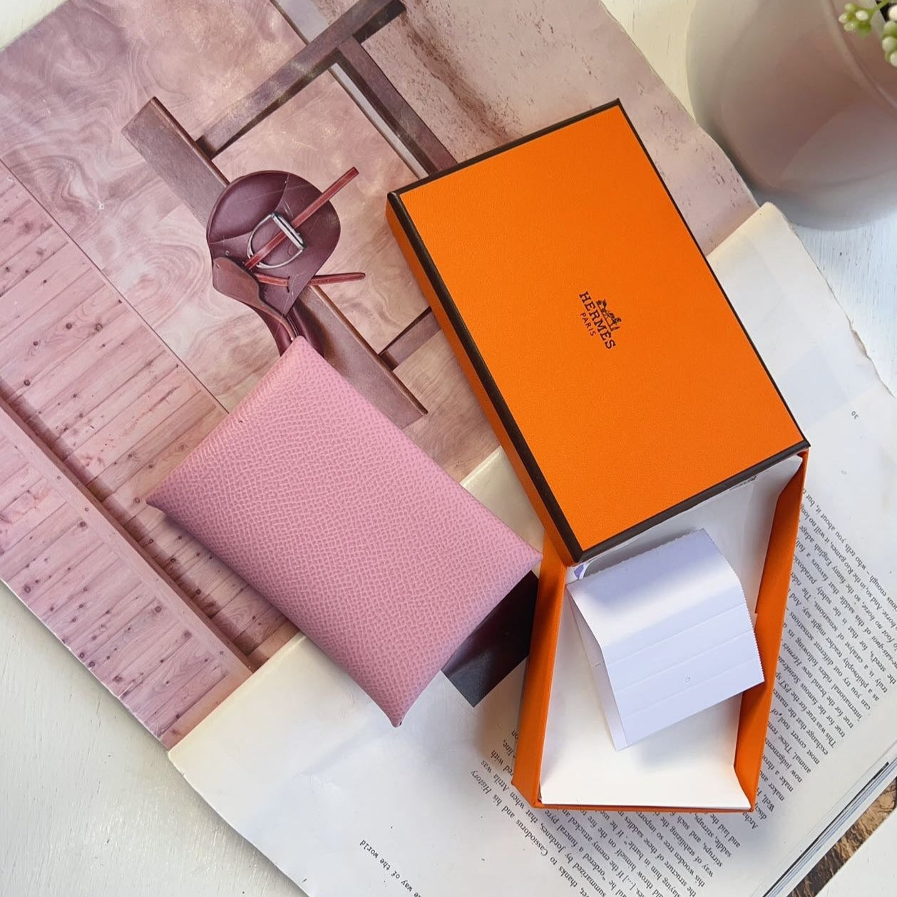 Hermès Calvi Cardholder Pink New