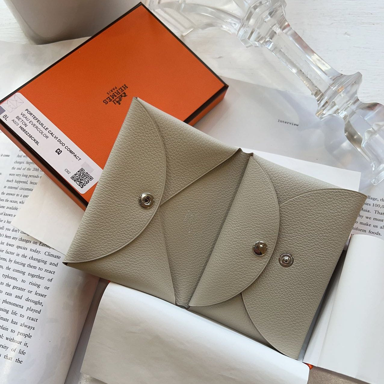 Hermes Calvi Duo Compact Veau Evercolor Beton
