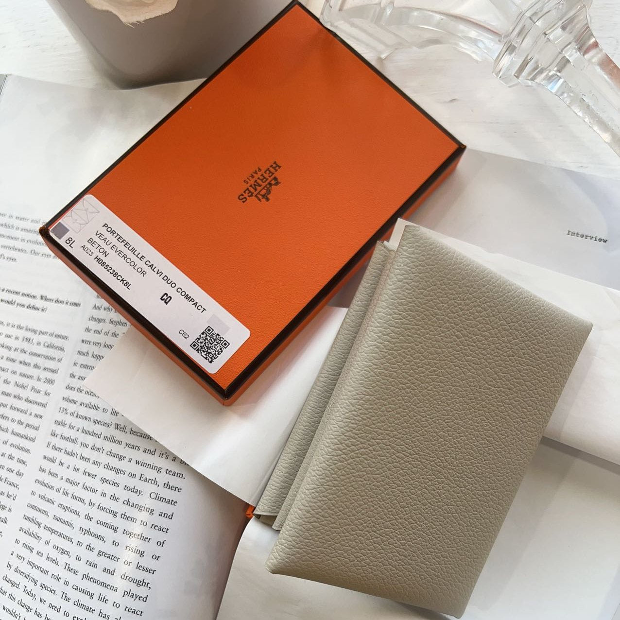 Hermes Calvi Duo Compact Veau Evercolor Beton