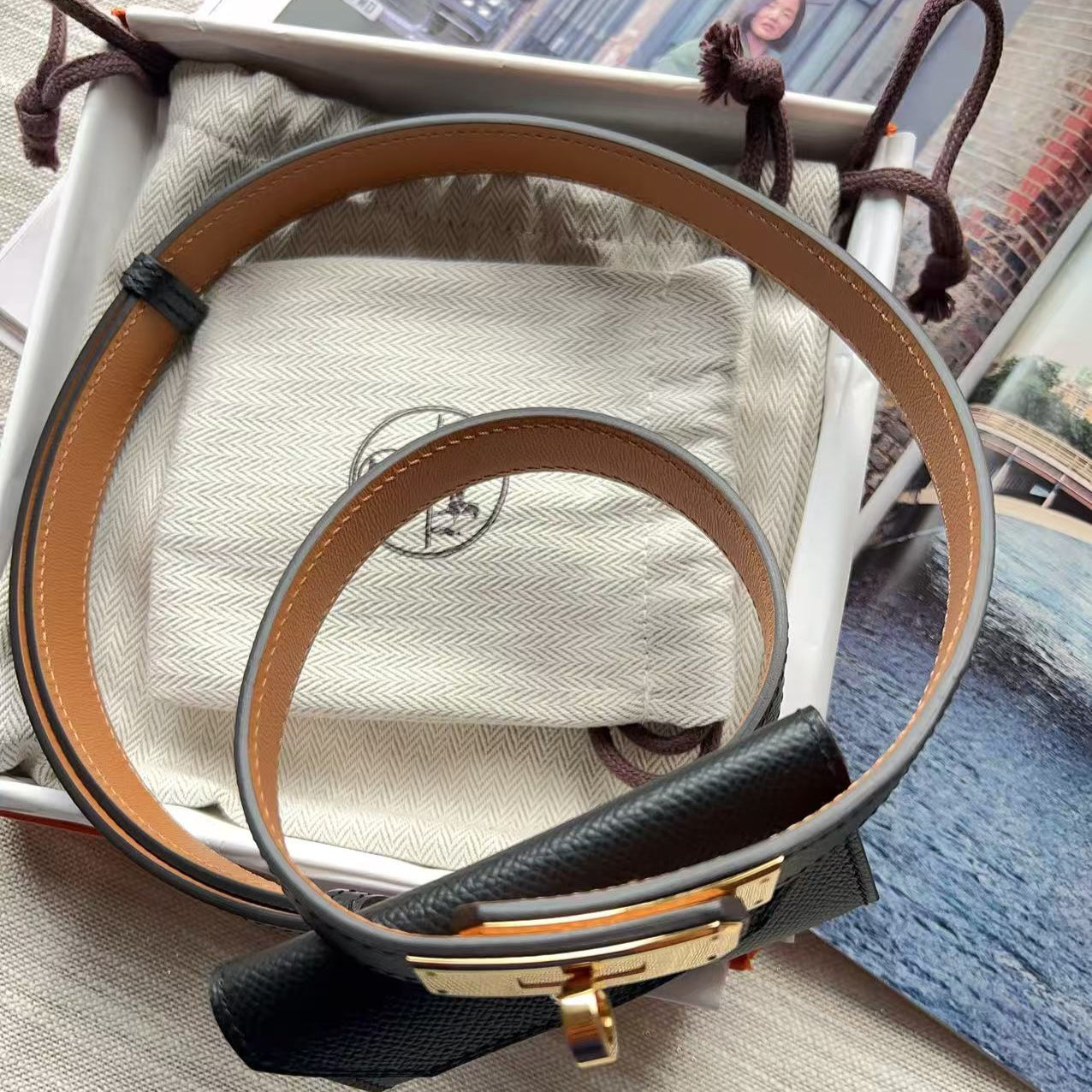 Hermes Epsom Kelly Pocket Belt Black