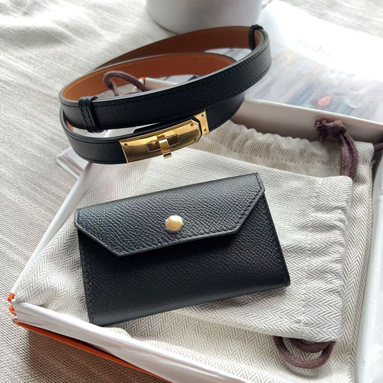 Hermes Epsom Kelly Pocket Belt Black