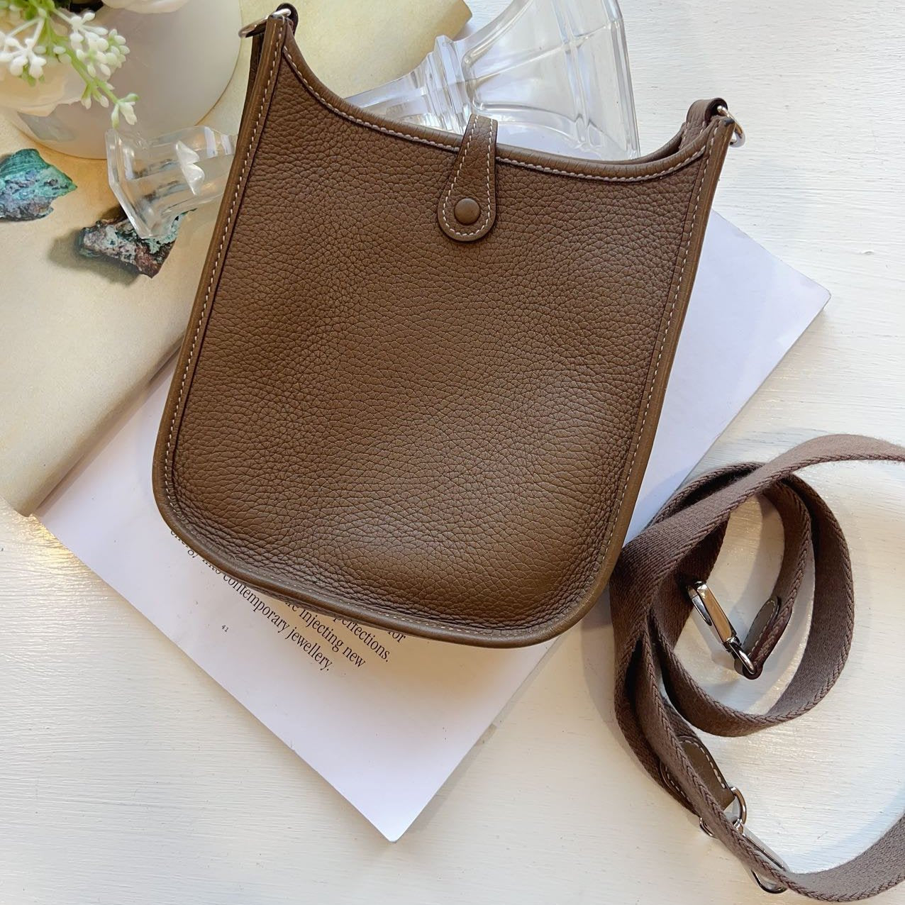 Hermes Étoupe Clemence Mini Evelyne TPM 16 Palladium Hardware