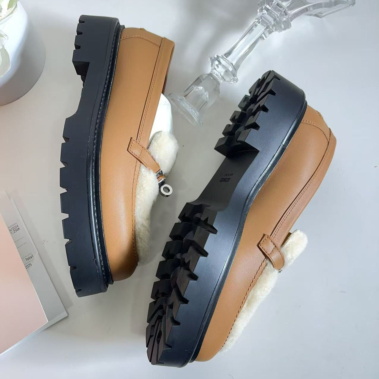 Hermes Icone Calfskin Shearling Loafers