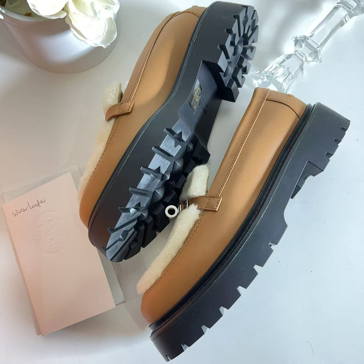 Hermes Icone Calfskin Shearling Loafers