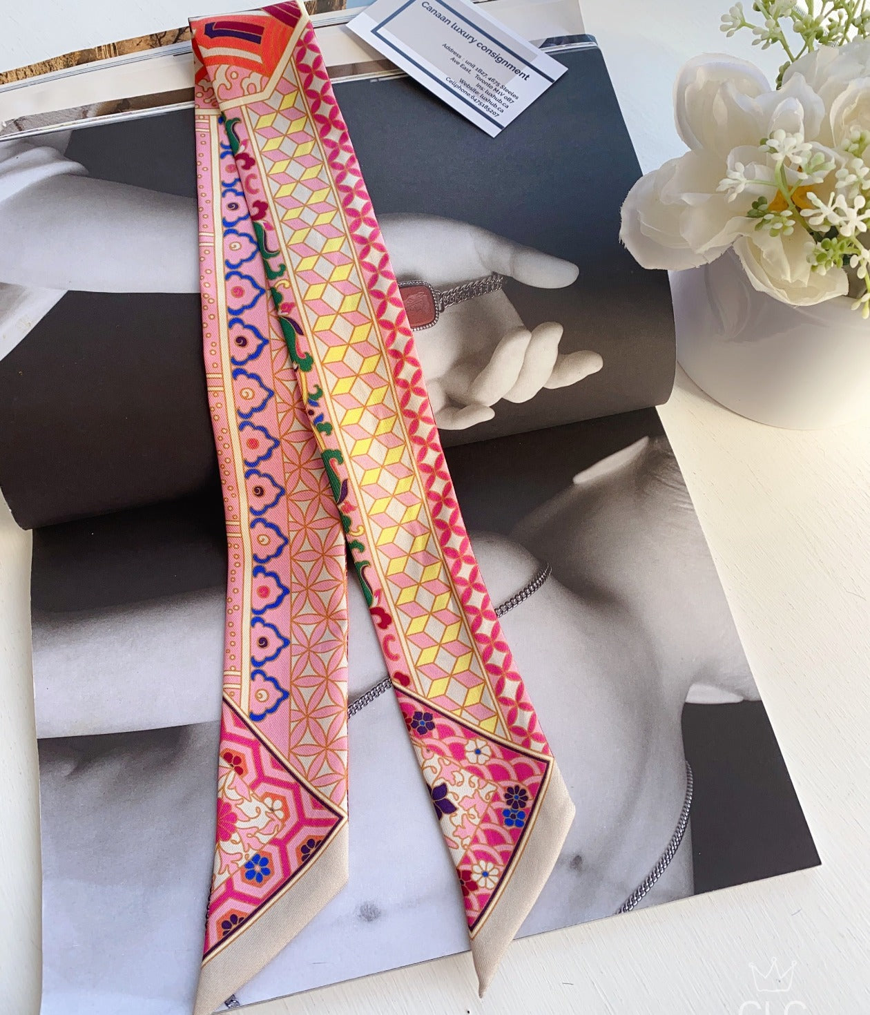 Hermès Impériales Silk Twilly Scarf Pink