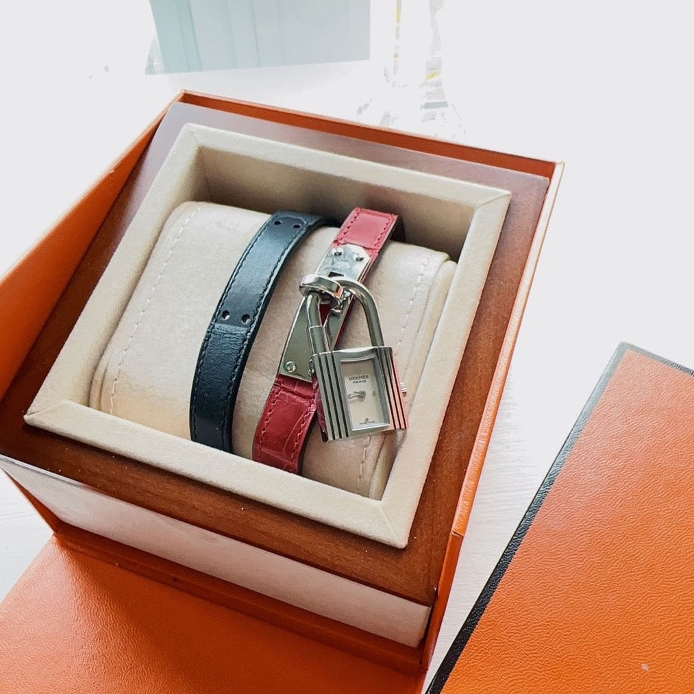 Hermes Kelly Watch Red and Black Courchevel