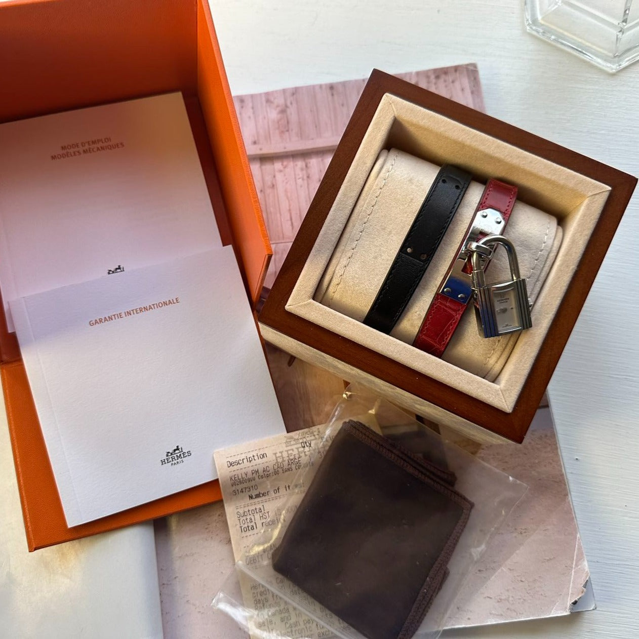 Hermes Kelly Watch Red and Black Courchevel