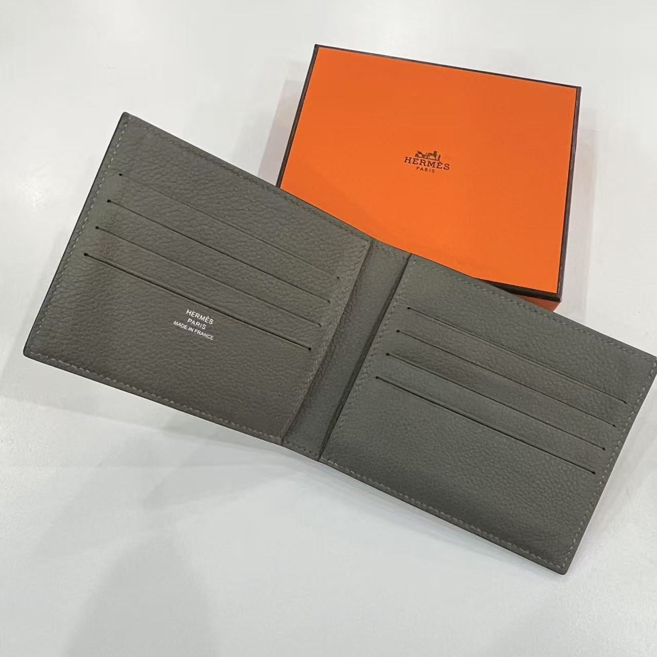 Hermes Swift Silk Twill Wallet Etain Bleu de Malte