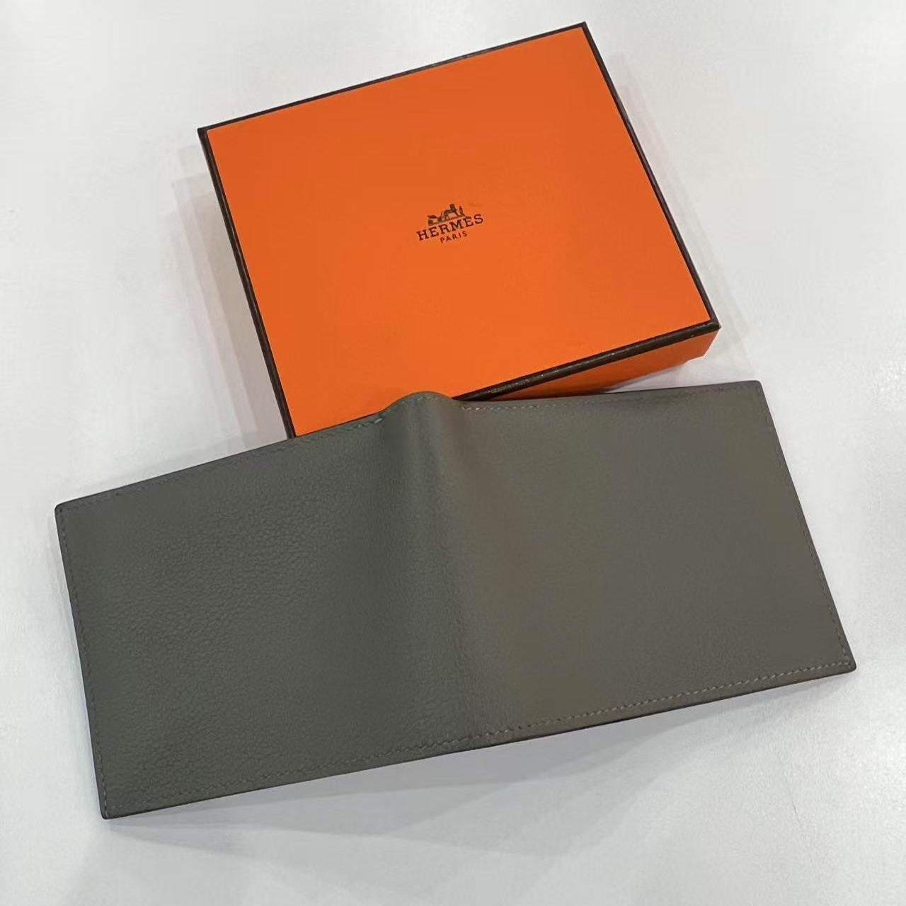 Hermes Swift Silk Twill Wallet Etain Bleu de Malte