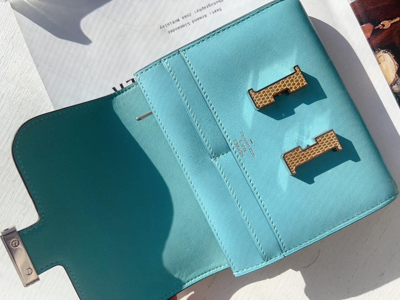 Hermès Constance Compact Wallet Bleu Atoll