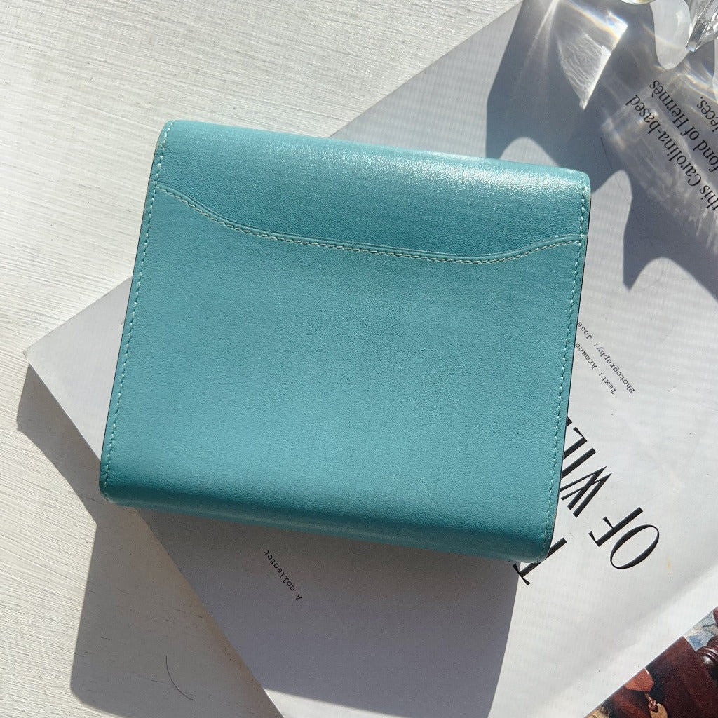 Hermès Constance Compact Wallet Bleu Atoll