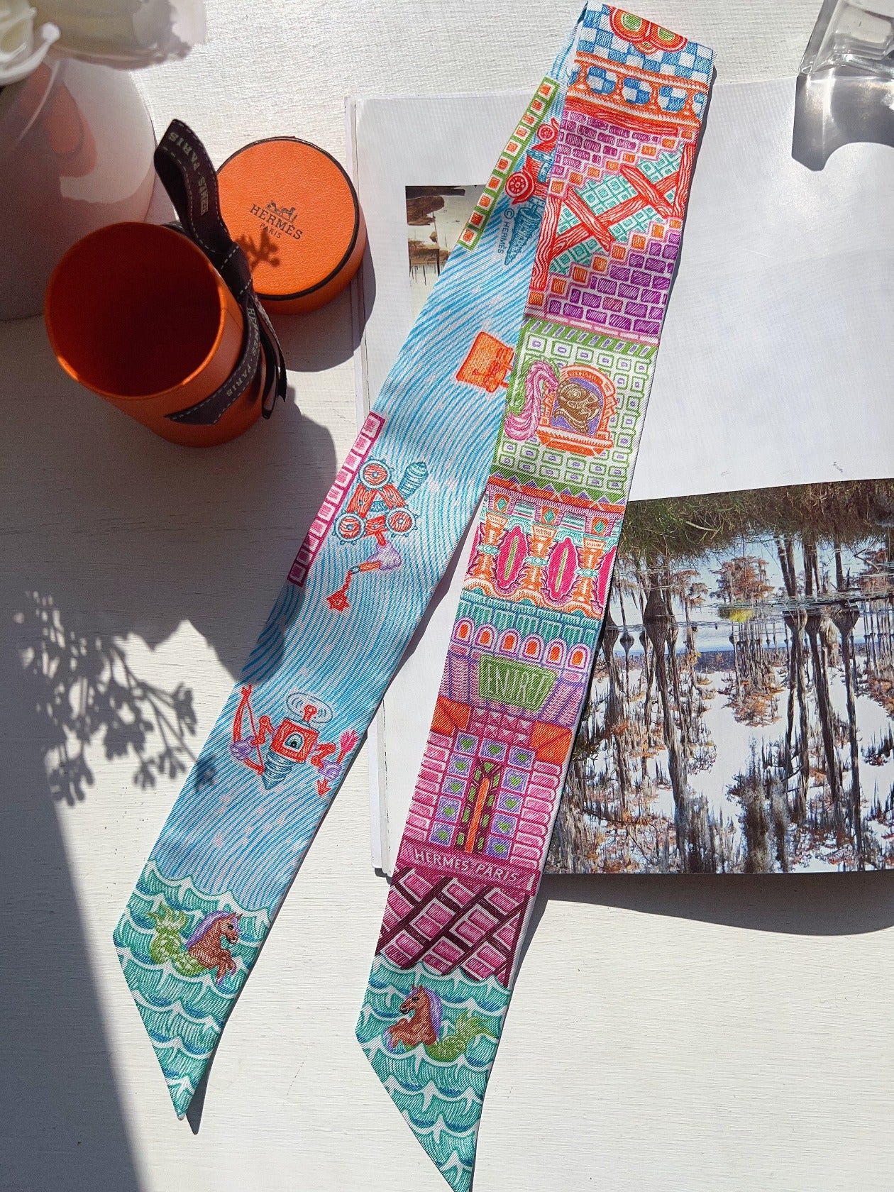 Hermès Super Silk Grand Theatre Nouveau Twilly Scarf