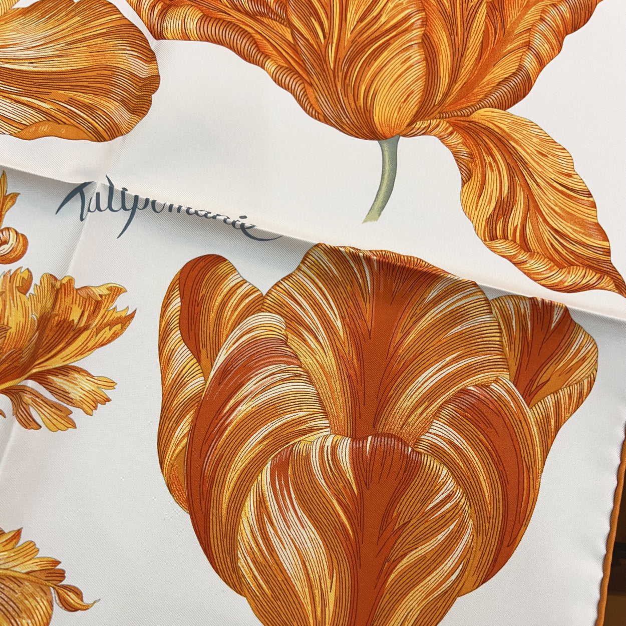 Close-up of orange floral design on a white background