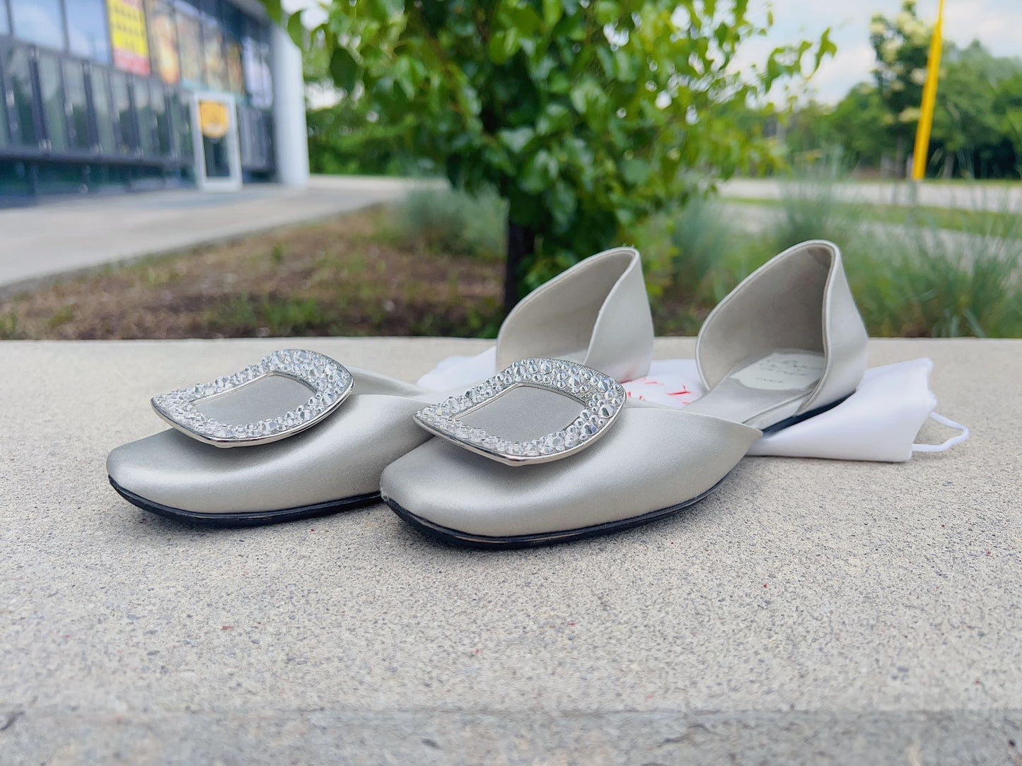 Roger Vivier Satin Crystal Embellishments D'Orsay Flats Size36