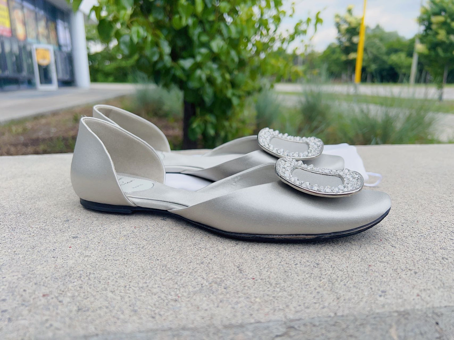 Roger Vivier Satin Crystal Embellishments D'Orsay Flats Size36