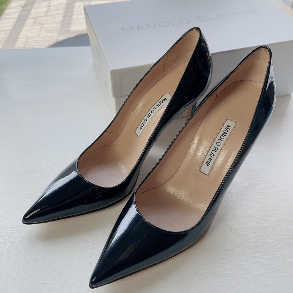 Manolo Blahnik Black Patent Pointed-Toe Pump