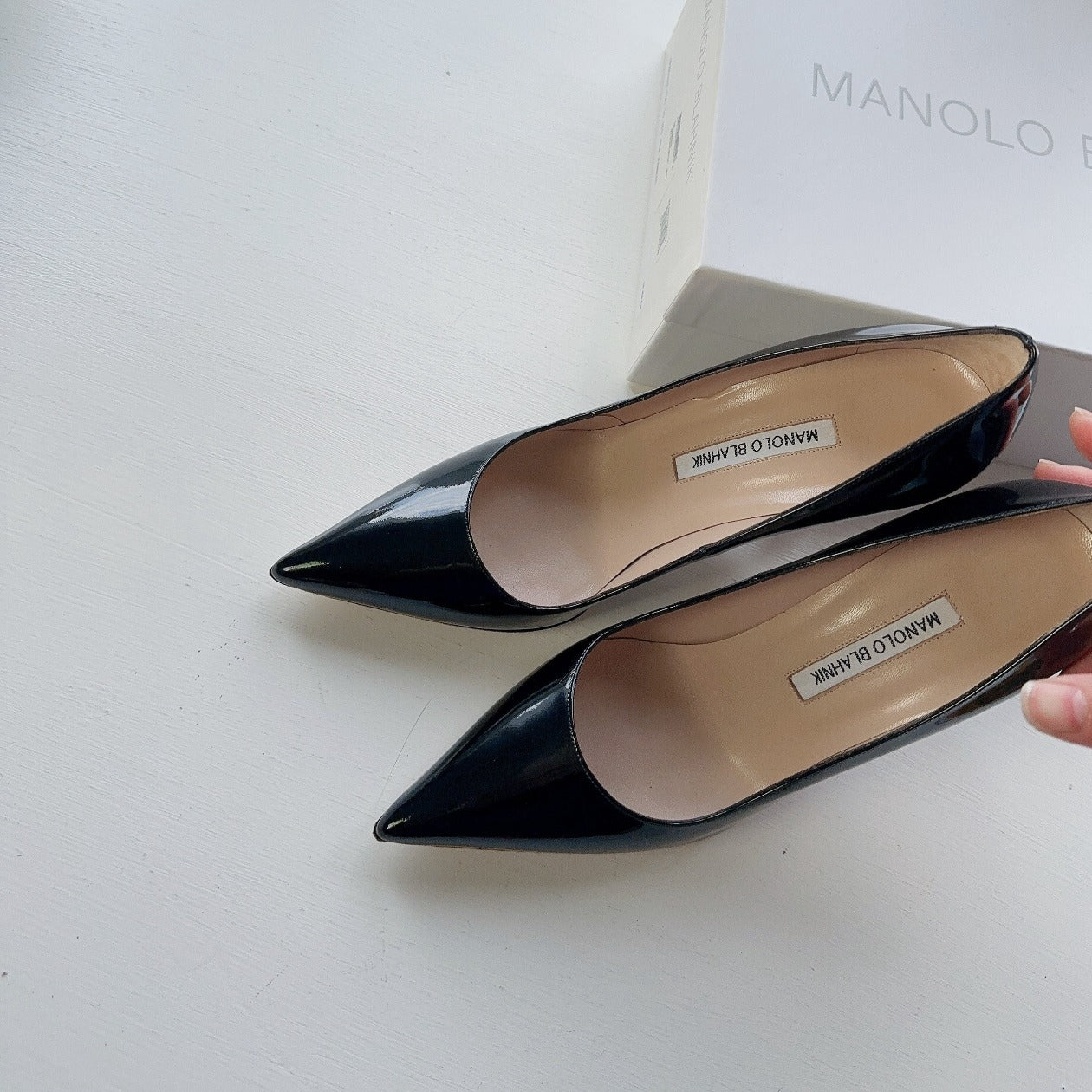 Manolo Blahnik Black Patent Pointed-Toe Pump