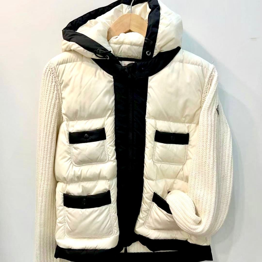 MONCLER Padded Hooded Cardigan Tricot Size L Whiter/Black