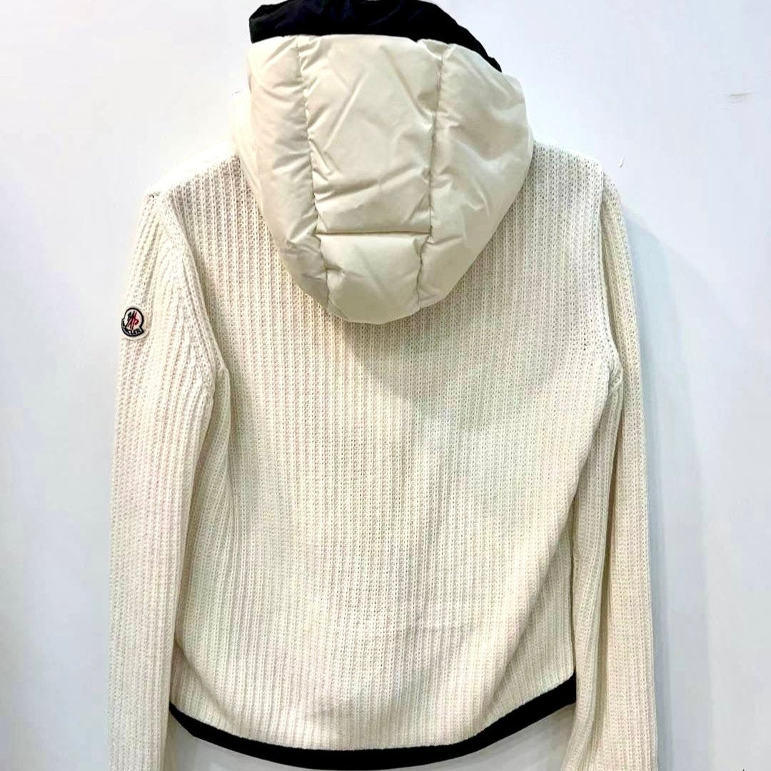 MONCLER Padded Hooded Cardigan Tricot Size L Whiter/Black