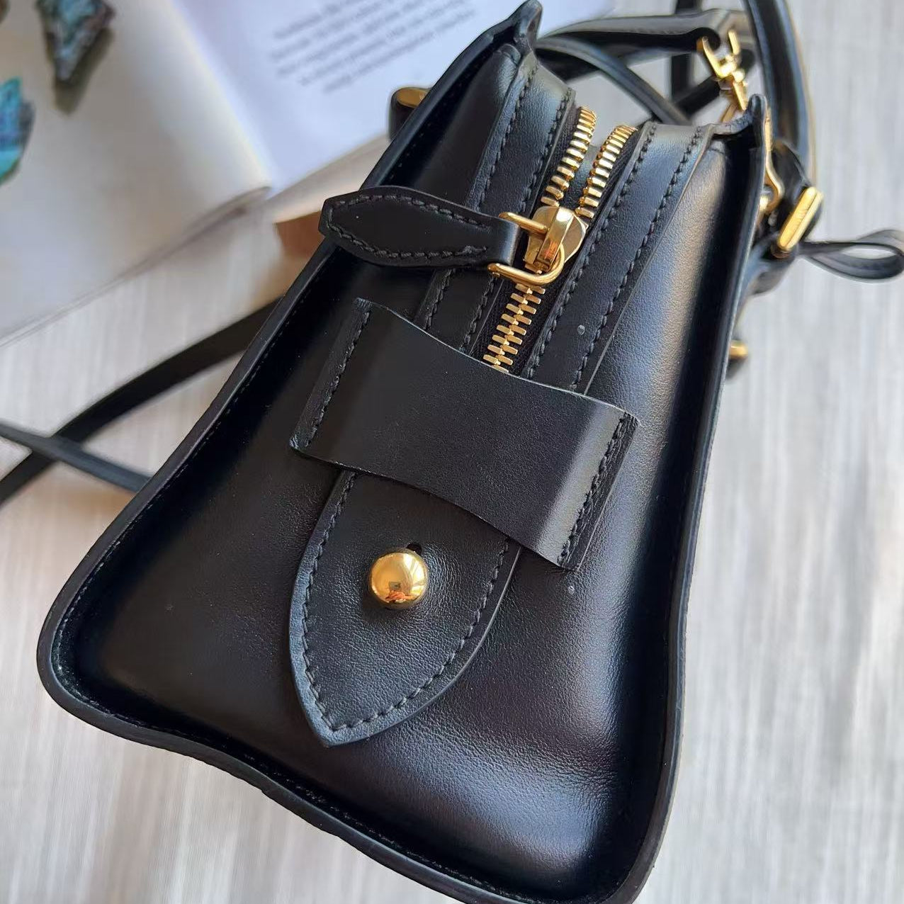 Prada Calf-Trimmed Saffiano Handle Bag Black