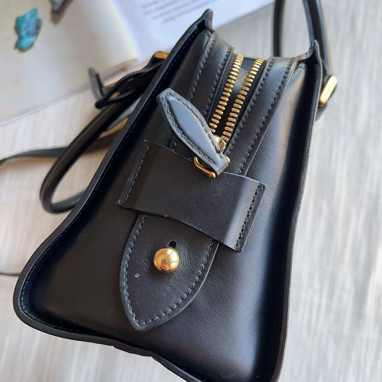 Prada Calf-Trimmed Saffiano Handle Bag Black