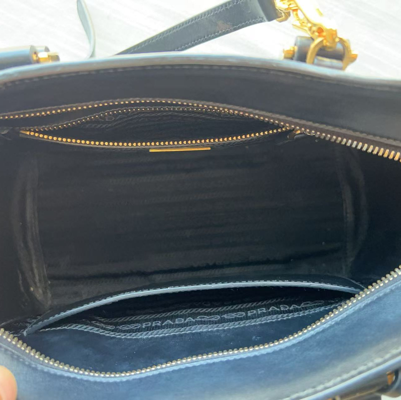 Prada Calf-Trimmed Saffiano Handle Bag Black