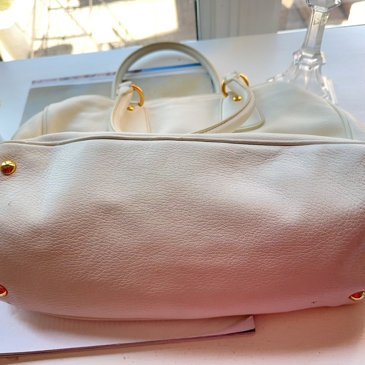 Prada Ivory Vitello Daino Leather Shopping Tote