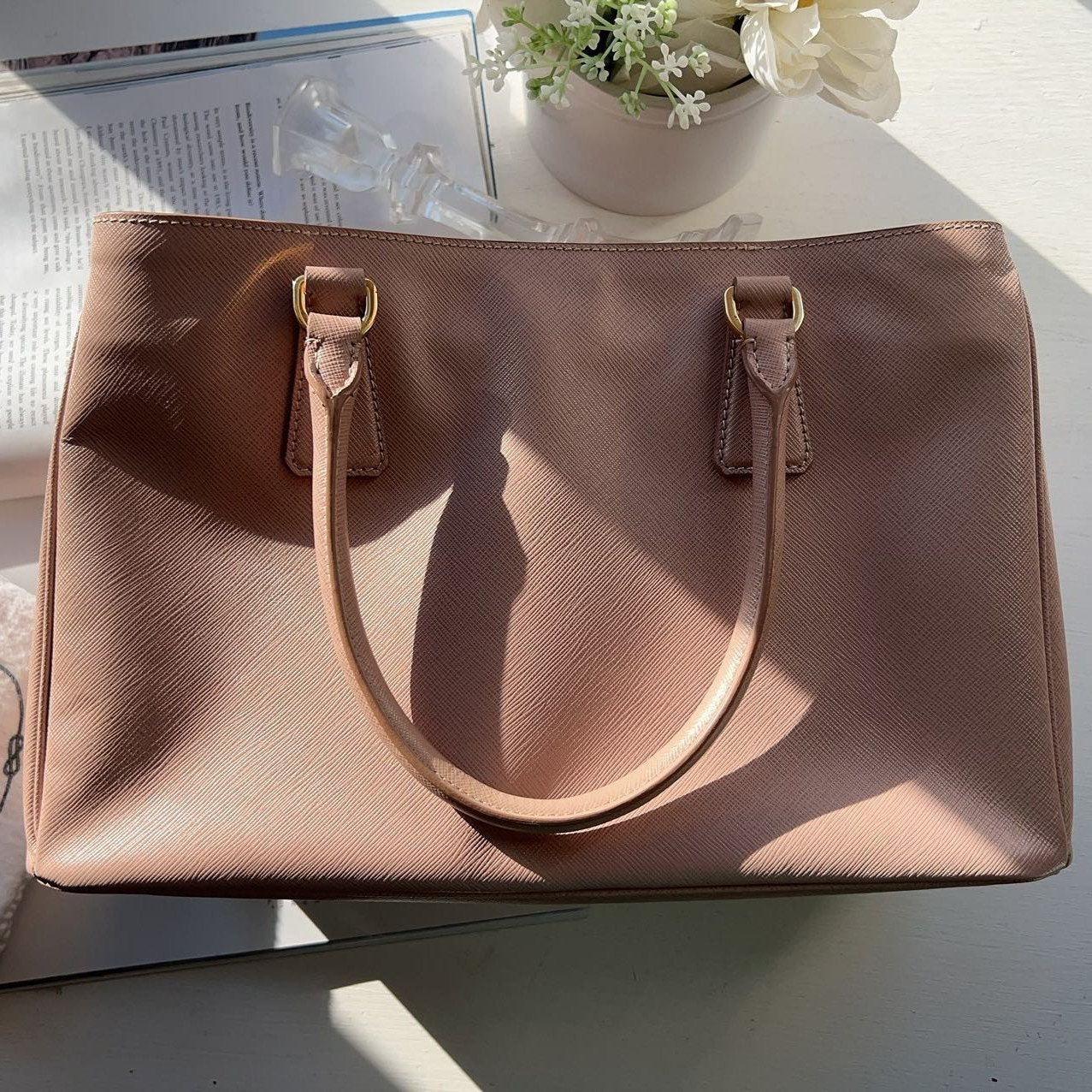 Prada Saffiano Medium Tote Cammeo